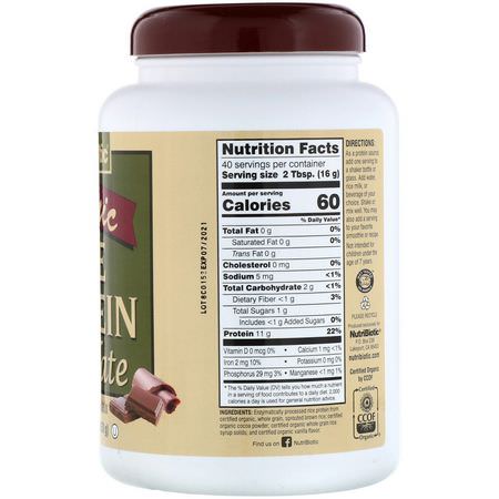 NutriBiotic, Raw Organic Rice Protein, Chocolate, 1 lb 6.9 oz (650 g):بر,تين الأرز, البر,تين النباتي