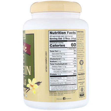 NutriBiotic, Raw Organic Rice Protein, Vanilla, 1.3 lbs (600 g):بر,تين الأرز, البر,تين النباتي