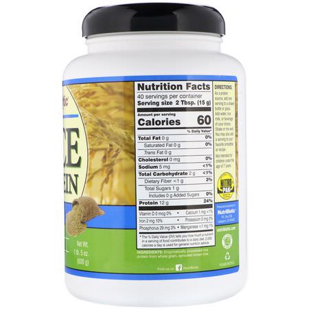 NutriBiotic, Raw Rice Protein, Plain, 1 lb. 5 oz (600 g):بر,تين الأرز, البر,تين النباتي
