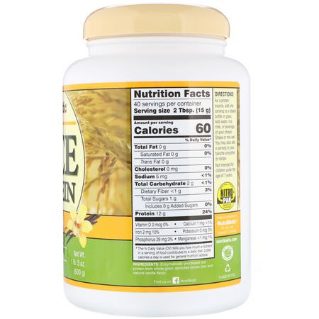 NutriBiotic, Raw Rice Protein, Vanilla, 1 lb 5 oz (600 g):بر,تين الأرز, البر,تين النباتي
