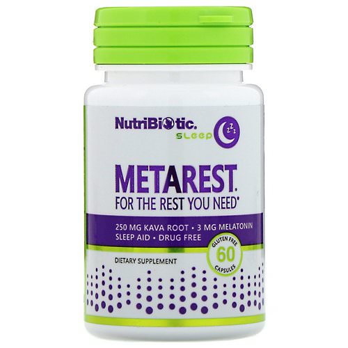 NutriBiotic, Sleep, MetaRest, Melatonin and Kava Root, 3 mg / 250 mg, 60 Capsules فوائد