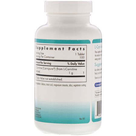 Nutricology, L-Carnitine, 1000 mg, 100 Vegetarian Tablets:L-Carnitine,الأحماض الأمينية