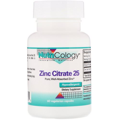 Nutricology, Zinc Citrate 25, 60 Vegetarian Capsules فوائد