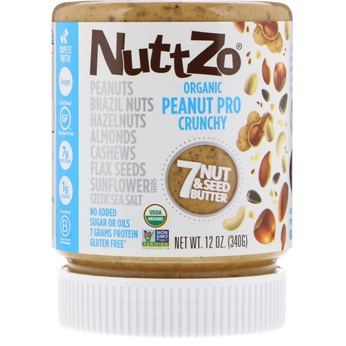 Nuttzo, Organic, Peanut Pro, 7 Nut & Seed Butter, Crunchy, 12 oz (340 g) فوائد