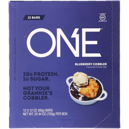 One Brands, One Bar, Blueberry Cobbler, 12 Bars, 2.12 oz (60 g) Each:أل,اح بر,تين الحليب, قضبان بر,تين مصل الحليب