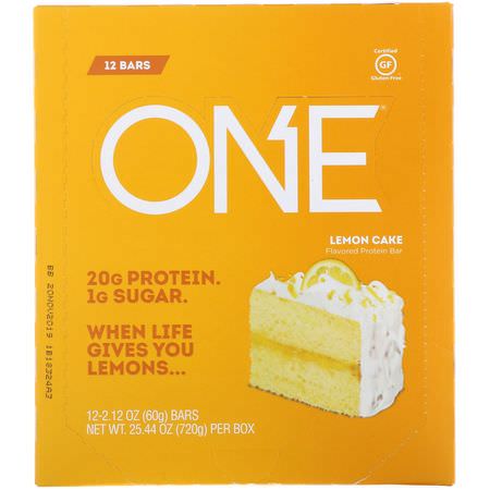 One Brands, One Bar, Lemon Cake, 12 Bars, 2.12 oz (60 g) Each:أل,اح بر,تين الحليب, قضبان بر,تين مصل الحليب