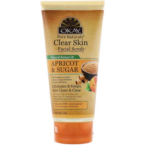 Okay, Clear Skin Facial Scrub, Apricot & Sugar, 6 oz (170 g) فوائد