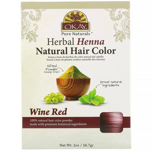 Okay, Herbal Henna Natural Hair Color, Wine Red, 2 oz (56.7 g) فوائد