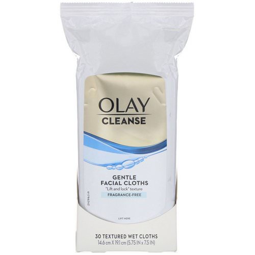 Olay, Cleanse, Gentle Facial Cloths, Fragrance Free, 30 Textured Wet Cloths فوائد