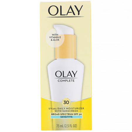 Olay, Complete, UV365 Daily Moisturizer, SPF 30, Sensitive, 2.5 fl oz (75 ml):ال,جه ,اقية من الشمس, العناية بالشمس