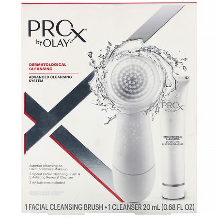 Olay, ProX, Dermatological Cleansing, Advanced Cleansing System, 1 Cleansing Brush, 1 Cleanser 0.68 fl oz (20 ml):مناديل, مزيل مكياج