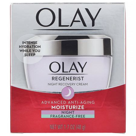 Olay, Regenerist, Night Recovery Cream, Fragrance-Free, 1.7 oz (48 g):مرطب لل,جه, العناية بالبشرة