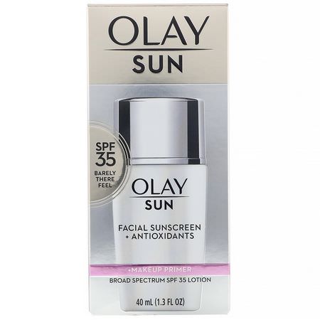 Olay, Sun, Facial Sunscreen + Makeup Primer, SPF 35, 1.3 fl oz (40 ml):ماكياج التمهيدي, وجه
