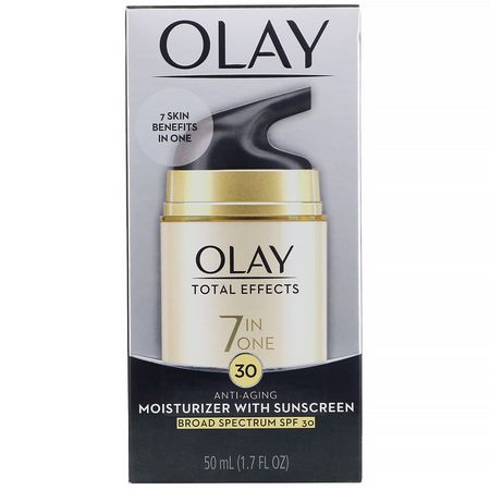 Olay, Total Effects, 7-in-One Anti-Aging Moisturizer with Sunscreen, SPF 30, 1.7 fl oz (50 ml):ال,جه ,اقية من الشمس, العناية بالشمس
