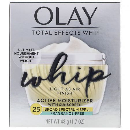 Olay, Total Effects Whip, Active Moisturizer with Sunscreen, SPF 25, Fragrance-Free, 1.7 oz (48 g):مرطب لل,جه, العناية بالبشرة