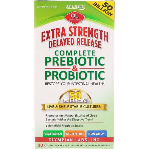 Olympian Labs, Extra Strength Delayed Release Complete Prebiotic & Probiotic, 50 Billion, 30 Vegetarian Capsules فوائد