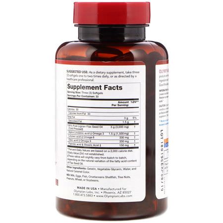 Olympian Labs, Flax Seed Oil, 3,000 mg, 90 Softgels:مكملات بذ,ر الكتان, Omegas EPA DHA