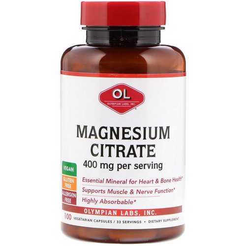 Olympian Labs, Magnesium Citrate, 400 mg, 100 Vegetarian Capsules فوائد