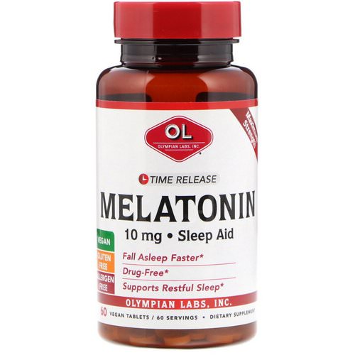 Olympian Labs, Melatonin, Time Release, 10 mg, 60 Vegan Tablets فوائد