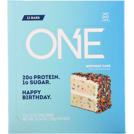 One Brands, One Bar, Birthday Cake, 12 Bars, 2.12 oz (60 g) Each:أل,اح بر,تين الحليب, قضبان بر,تين مصل الحليب