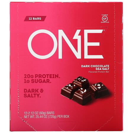 One Brands, One Bar, Dark Chocolate Sea Salt, 12 Bars, 2.12 oz (60 g) Each:أل,اح بر,تين الحليب, قضبان بر,تين مصل الحليب