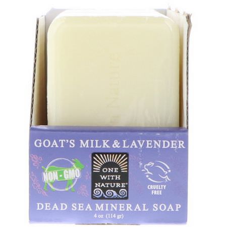 One with Nature, Dead Sea Mineral Soap, Goat's Milk & Lavender, 6 Bars, 4 oz (114 g) Each:شريط الصابون, دش