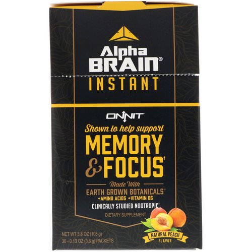 Onnit, Alpha Brain Instant, Memory & Focus, Natural Peach, 30 Packets, 0.13 oz (3.6 g) Each فوائد