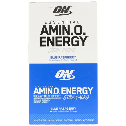 Optimum Nutrition, Essential Amin.O. Energy, Blue Raspberry, 6 Stick Packets, 0.31 oz (9 g) Each فوائد