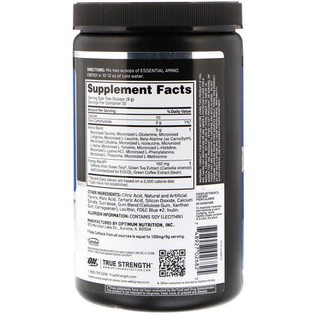 Optimum Nutrition, Essential Amin.O. Energy, Blue Raspberry, 9.5 oz (270 g):الكافيين, المنبه