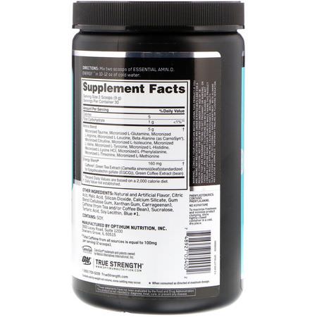 Optimum Nutrition, Essential Amin.O. Energy, Blueberry Mojito Flavor, 9.5 oz (270 g):الكافيين, المنبه