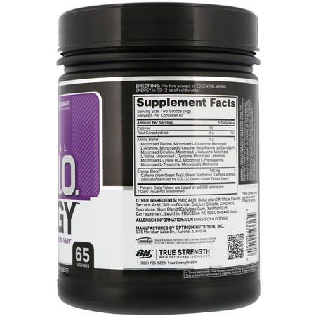 Optimum Nutrition, Essential Amin.O. Energy, Concord Grape, 1.29 lbs (585 g):الكافيين, المنبه