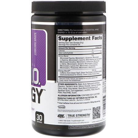 Optimum Nutrition, Essential Amin.O. Energy, Concord Grape, 9.5 oz (270 g):الكافيين, المنبه