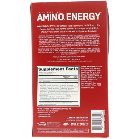 Optimum Nutrition, Essential Amin.O. Energy, Fruit Fusion, 6 Stick Packs, .31 oz (9 g) Each:BCAA,الأحماض الأمينية