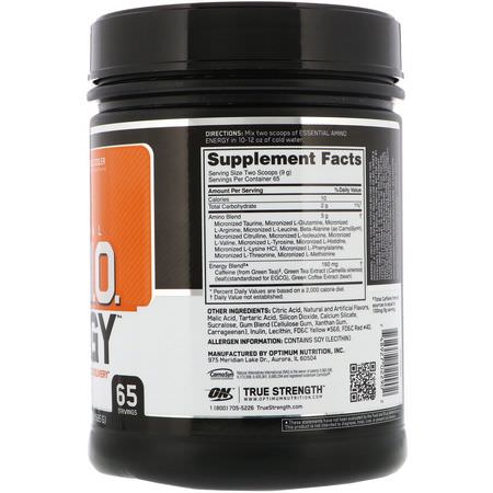 Optimum Nutrition, Essential Amin.O. Energy, Orange Cooler, 1.29 lbs (585 g):الكافيين, المنبه