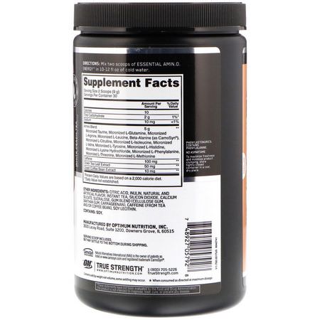 Optimum Nutrition, Essential Amin.O. Energy, White Peach Tea, 9.5 oz (270 g):الكافيين, المنبه