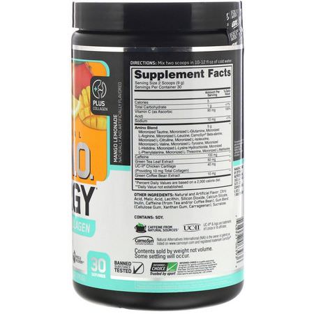 Optimum Nutrition, Essential Amino Energy plus UC-II Collagen, Mango Lemonade, 9.5 oz (270 g):الأحماض الأمينية