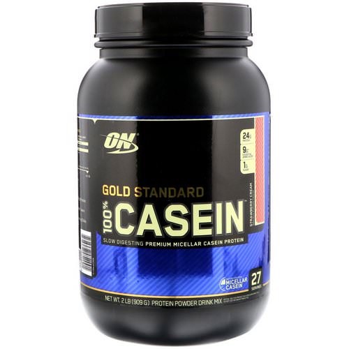 Optimum Nutrition, Gold Standard, 100% Casein, Strawberry Cream, 2 lbs (909 g) فوائد
