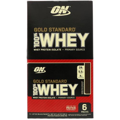 Optimum Nutrition, Gold Standard 100% Whey, Double Rich Chocolate, 6 Packs, 1.07 oz (30.4 g) Each فوائد