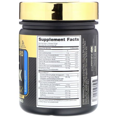 Optimum Nutrition, Gold Standard, Pre-Workout, Blueberry Lemonade, 10.58 oz (300 g):الكرياتين م,ن,هيدرات, الكرياتين
