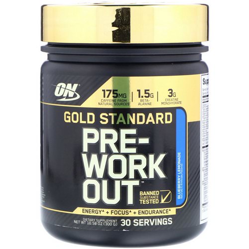 Optimum Nutrition, Gold Standard, Pre-Workout, Blueberry Lemonade, 10.58 oz (300 g) فوائد