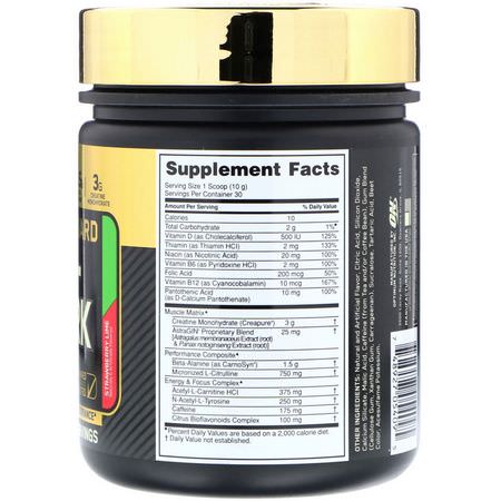 Optimum Nutrition, Gold Standard, Pre-Workout, Strawberry Lime, 10.58 oz (300 g):Beta Alanine, الأحماض الأمينية