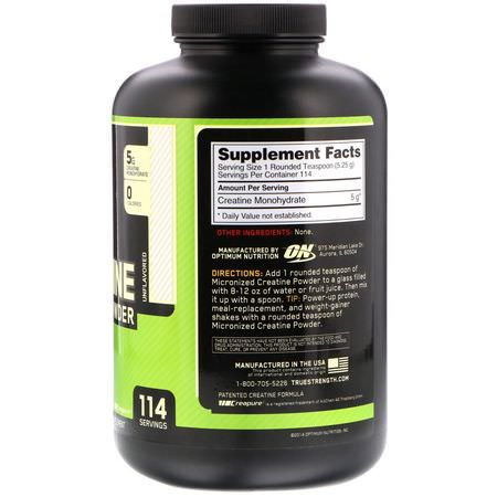 Optimum Nutrition, Micronized Creatine Powder, Unflavored, 1.32 lb (600 g):الكرياتين أحادي الهيدرات, الكرياتين المجهرية