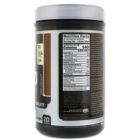 Optimum Nutrition, Platinum Hydro Whey, Turbo Chocolate, 1.75 lbs (795 g):بر,تين مصل الحليب هيدرليزيت, بر,تين مصل اللبن
