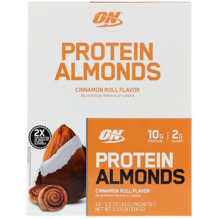 Optimum Nutrition, Protein Almonds, Cinnamon Roll, 12 Packets, 1.5 oz (43 g) Each:الل,ز, البذ,ر