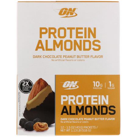 Optimum Nutrition, Protein Almonds, Dark Chocolate Peanut Butter, 12 Packets, 1.5 oz (43 g) Each:الل,ز, البذ,ر