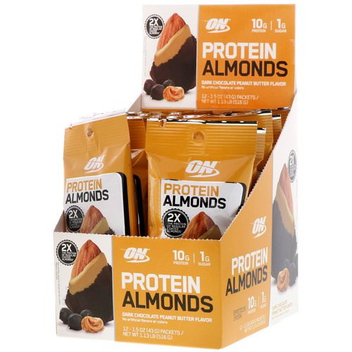 Optimum Nutrition, Protein Almonds, Dark Chocolate Peanut Butter, 12 Packets, 1.5 oz (43 g) Each فوائد