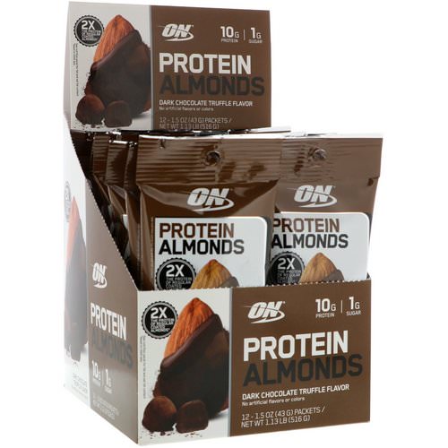 Optimum Nutrition, Protein Almonds, Dark Chocolate Truffle, 12 Packets, 1.5 oz (43 g) Each فوائد