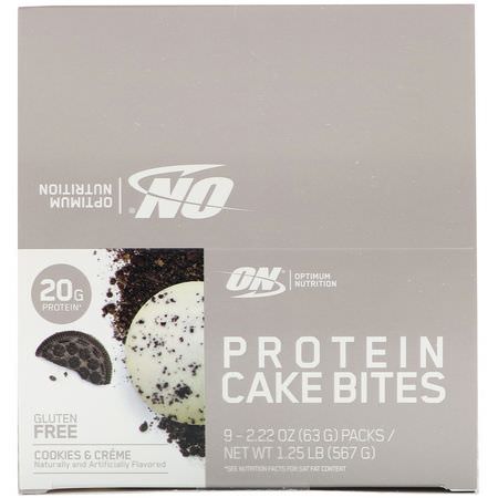 Optimum Nutrition, Protein Cake Bites, Cookies & Creme, 9 Bars, 2.22 oz (63 g) Each:البر,تين كيك بايتس, البر,تين لل,جبات الخفيفة