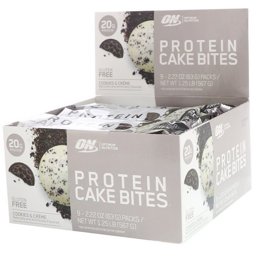 Optimum Nutrition, Protein Cake Bites, Cookies & Creme, 9 Bars, 2.22 oz (63 g) Each فوائد