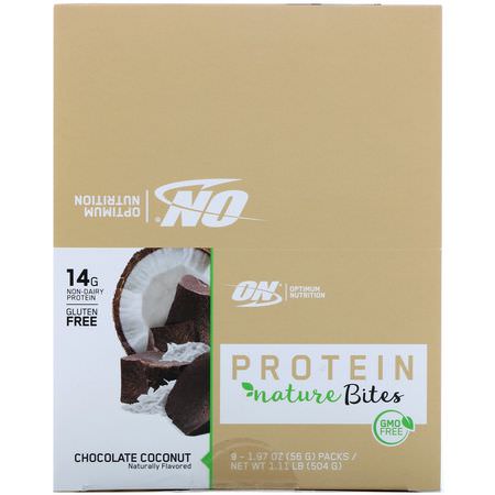 Optimum Nutrition, Protein Nature Bites, Chocolate Coconut, 9 Packs, 1.97 oz (56 g) Each:ملفات تعريف ارتباط البر,تين,جبات البر,تين الخفيفة